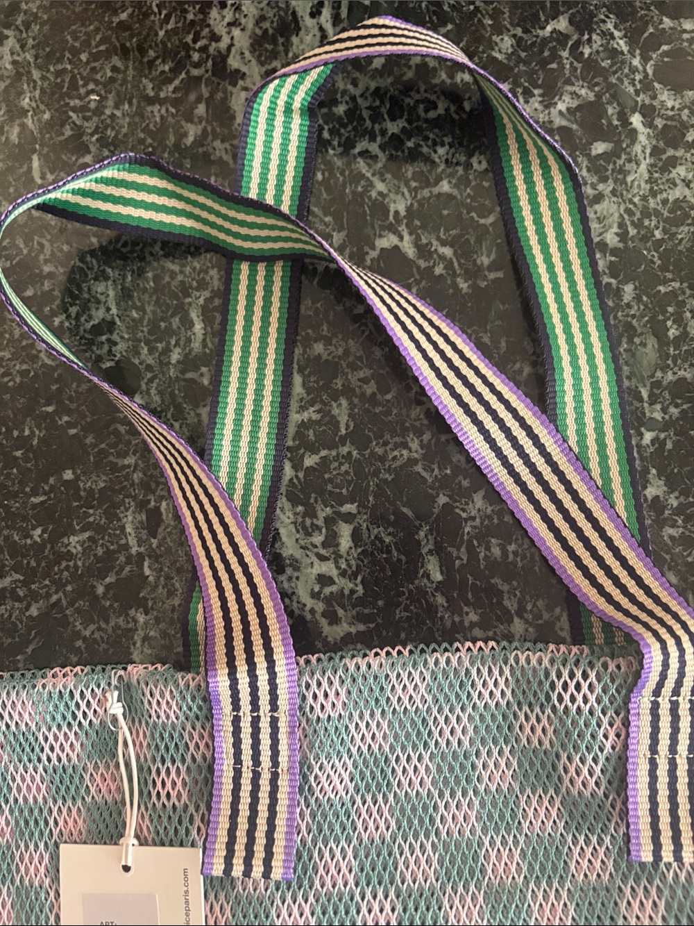 Epice Multicolor Pastel Mesh KanpurTote with Striped Handle - Picture 4 of 6